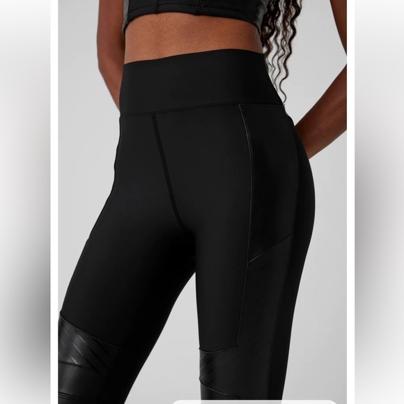 Alo Airlift Black Winter Warm Fleece High-Waist Supermoto Faux Leather Legging - Picture 6 of 14